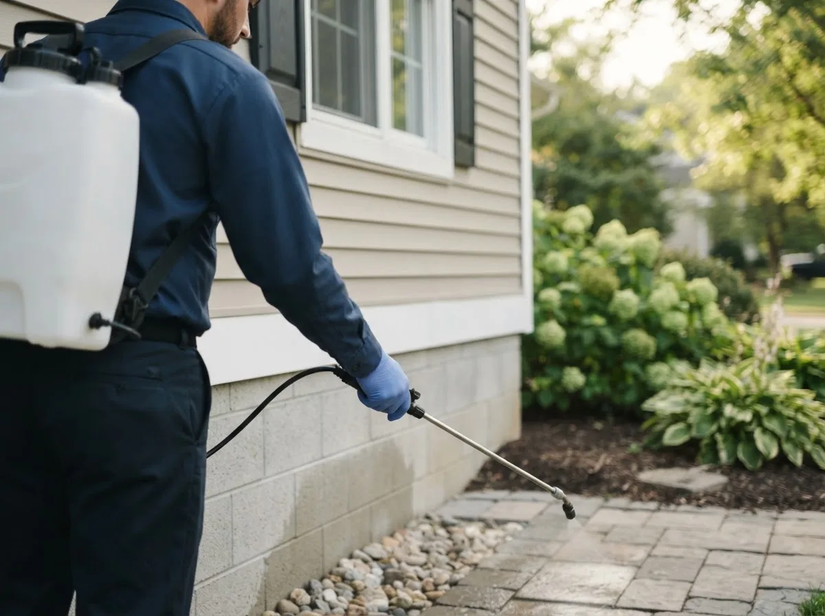 Pest control technician inspecting a home in Sanbornton, NH